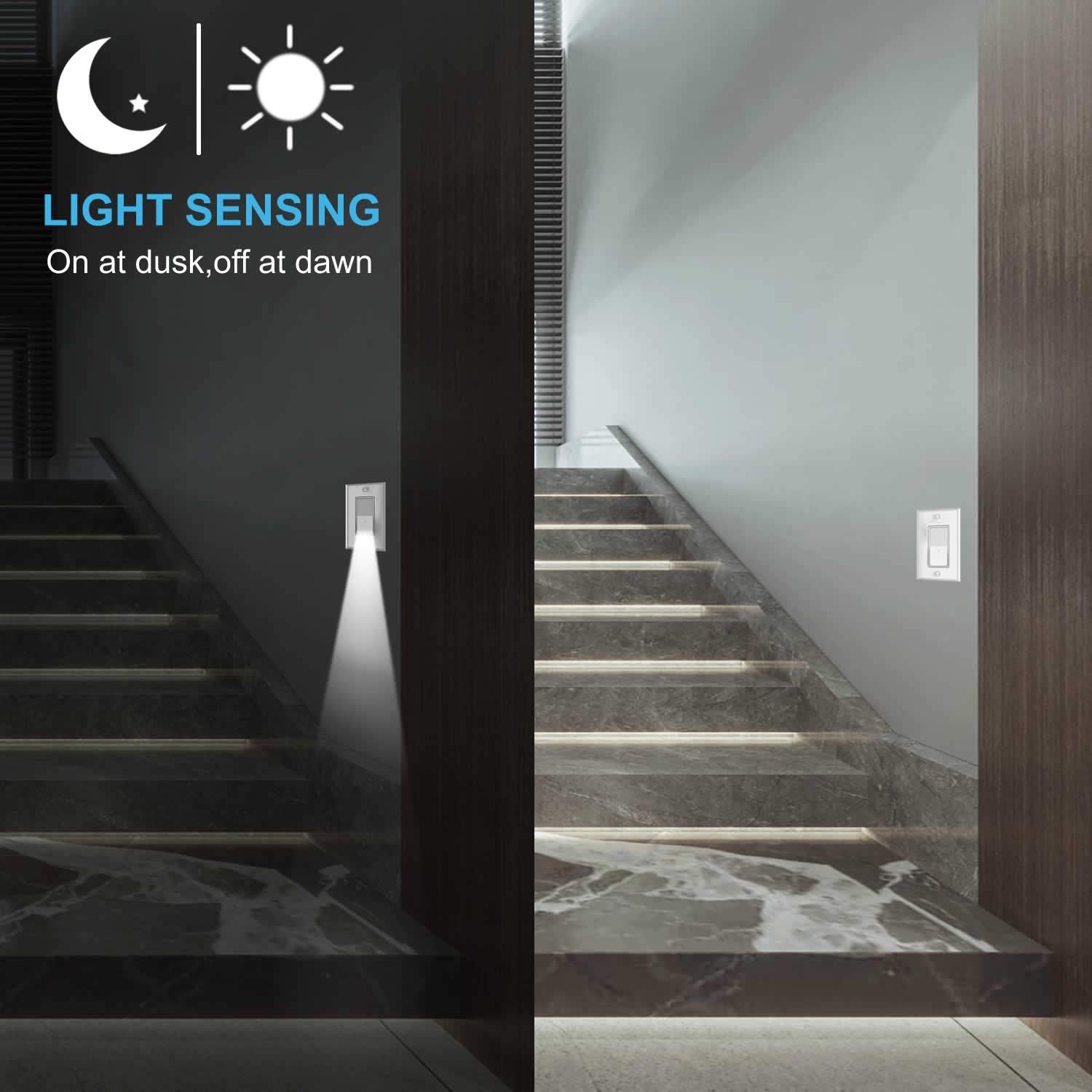 2 Pack Illuminated Light Switch,Paddle Rocker Wall Switch with LED Night Light