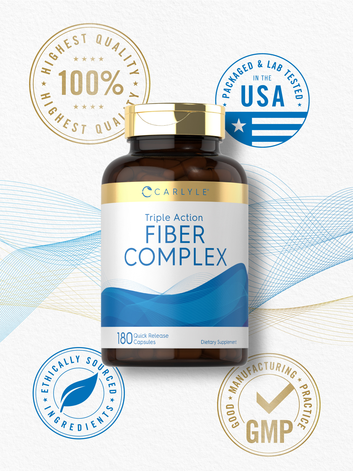 Fiber Supplement | 180 Capsules | Triple Action Fiber Complex | by Carlyle