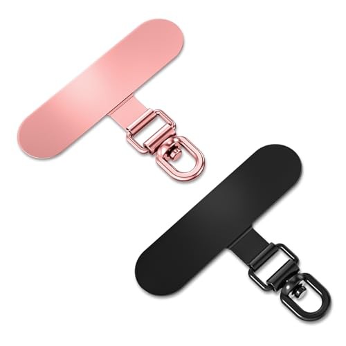 360° Rotating Phone Tether Tab & Lanyard Connector, 44lbs Rose Gold+black