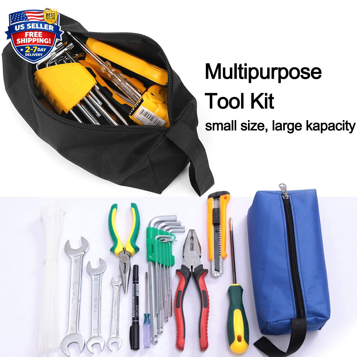 5 Pack Canvas Tool Pouch of Two Sizes, Tool Pouches with Zipper, Multipurpose...