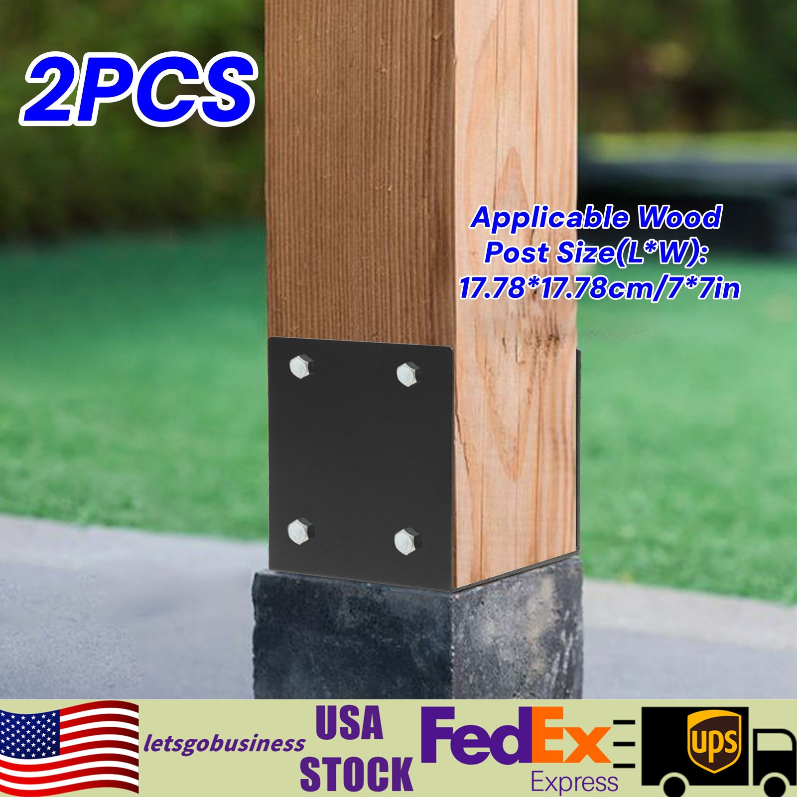 U-Shape Post Base Holder 7*7in Wet Concrete Fence Post Holder 2 Pack Black