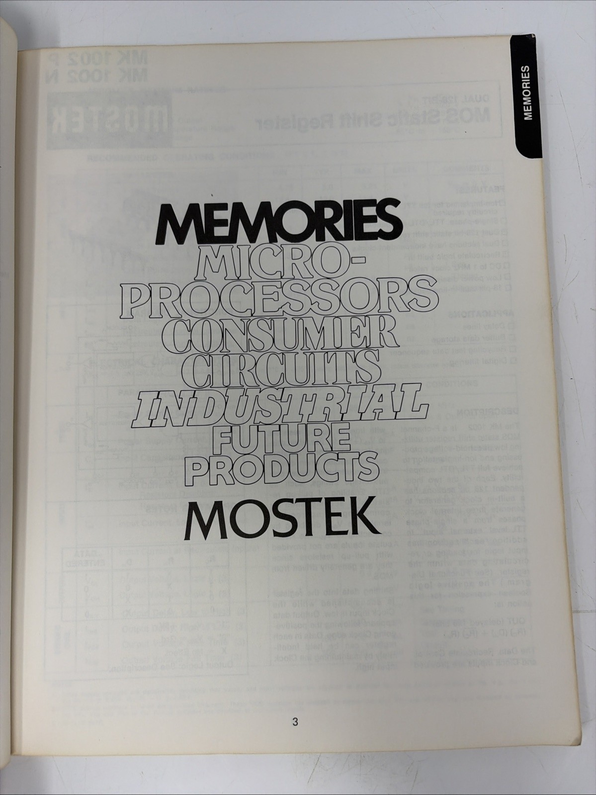 MOSTEK Memories Micro-processors Consumer Circuits Industrial MOS IC GUIDE
