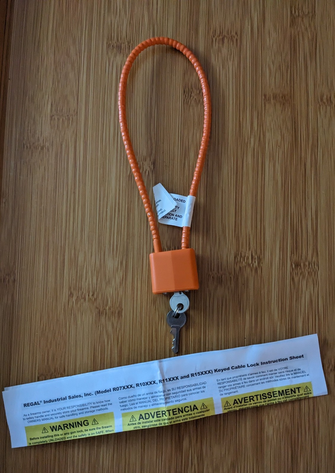 Regal Pistol/Handgun Keyed Cable Lock Brand New in Package,Keys included Orange