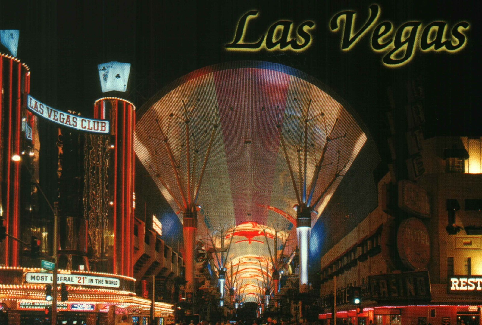 Las Vegas Postcard  --  Las Vegas Club Casino Entrance & Fremont Street Canopy