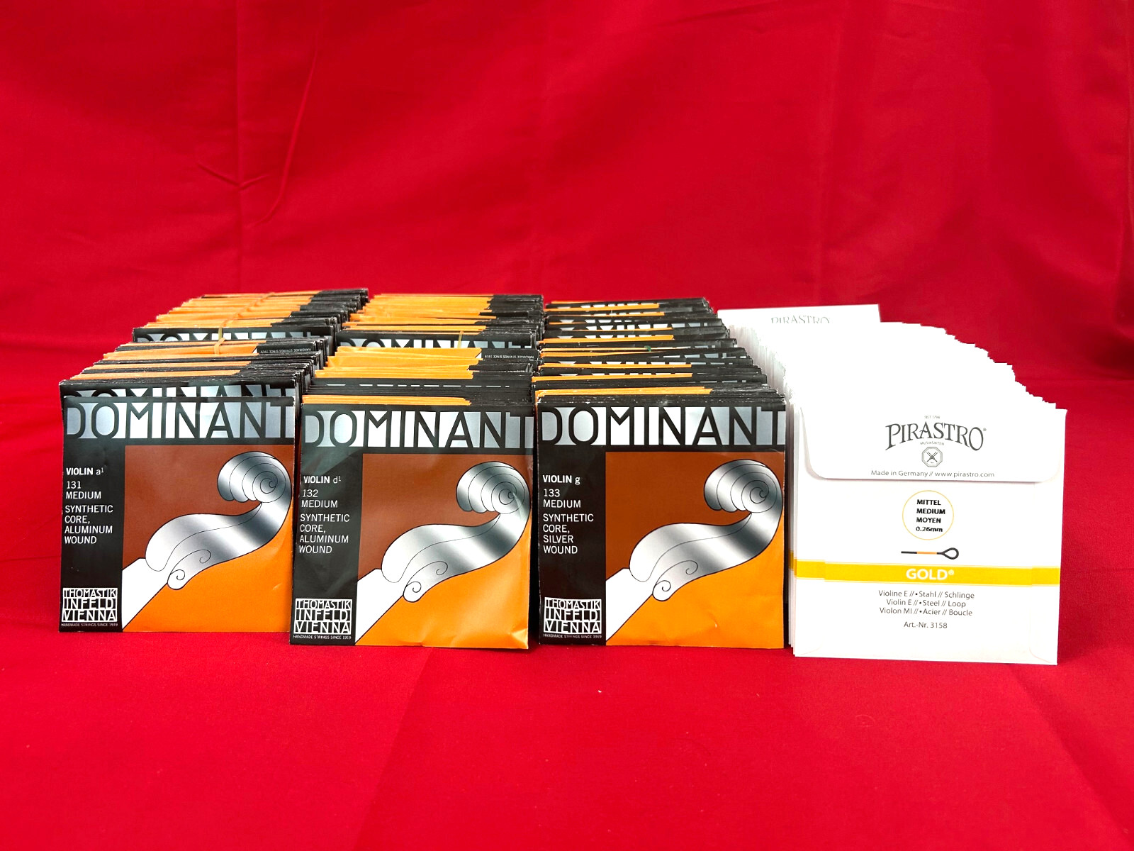 100% Authentic 2 sets Dominant Violin String set with Gold label E Loop  4/4