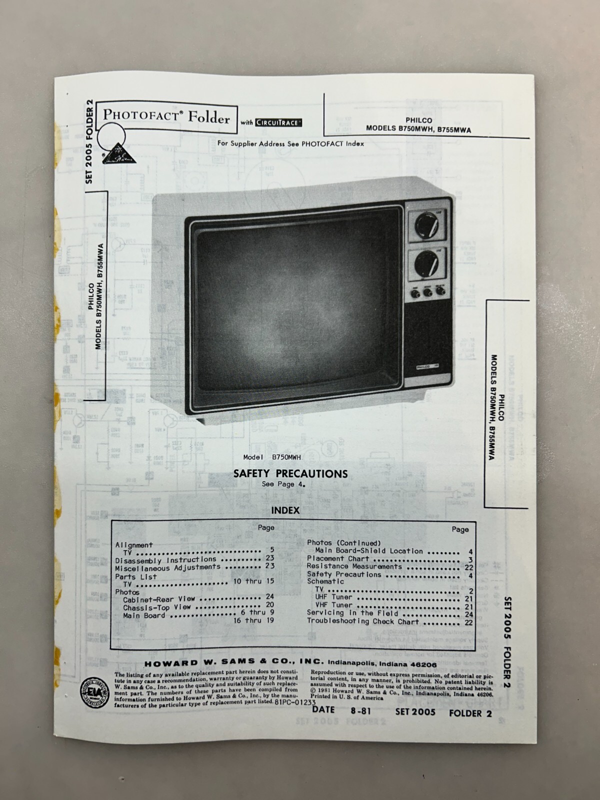 Philco B750MWH B755MWA Service Manual Sams Photofact Free Shipping