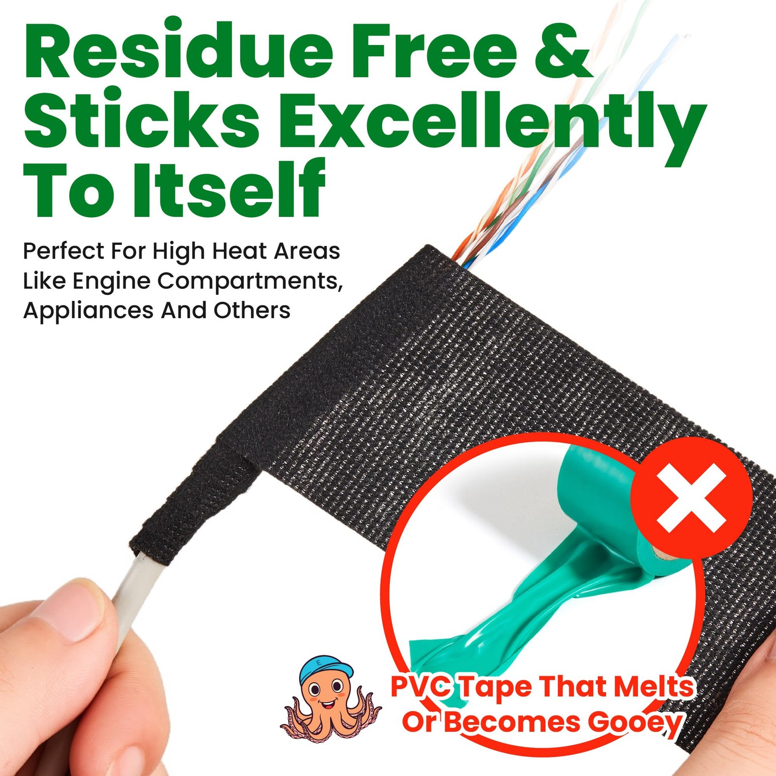 Cinta aislante de tela arneses cables, 2 pulgadas x 50 pies, resistente al calor