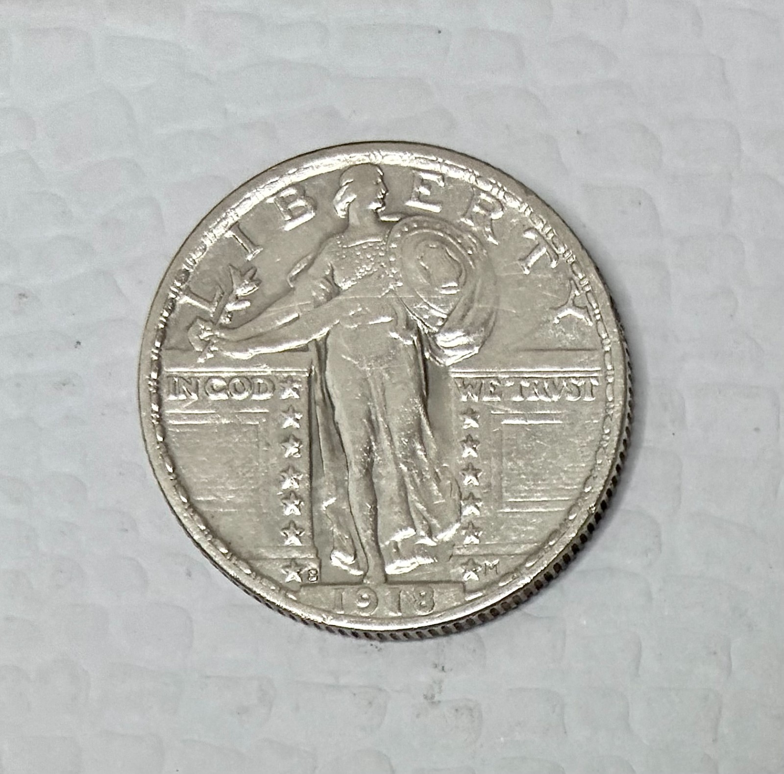 1918-S Silver Standing Liberty Quarter, AU Details, Cleaned