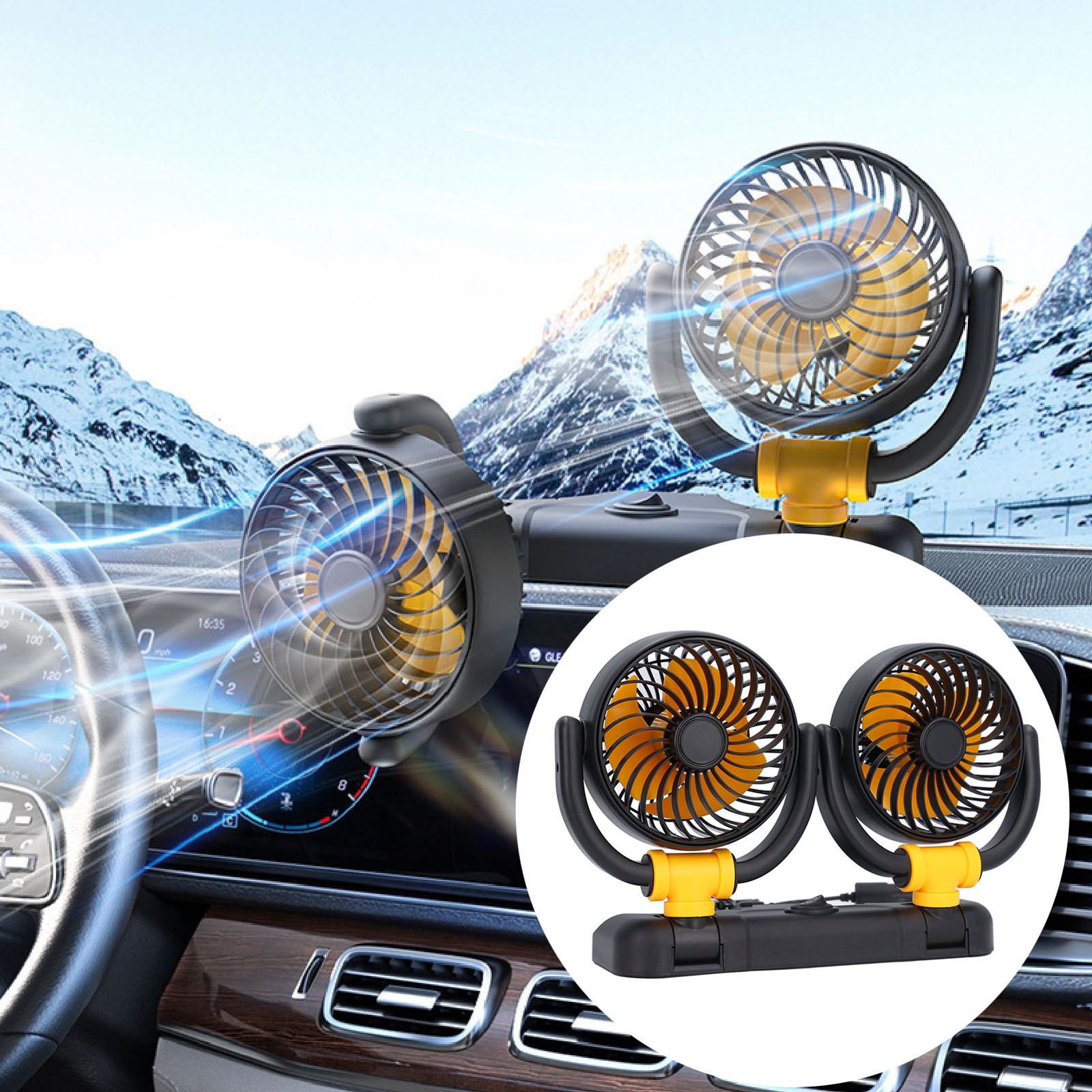 Car Dual Head Cooling Fan Upgraded Brushless Motor Low Noise Summer Air Cooler