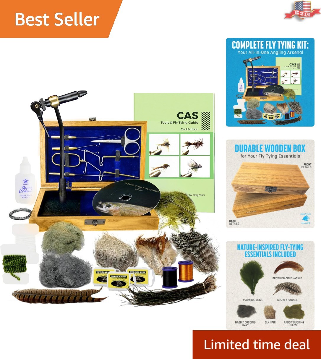 Beautiful Wooden Fly Tying Chest - Essential Tools & Creative Supplies Included