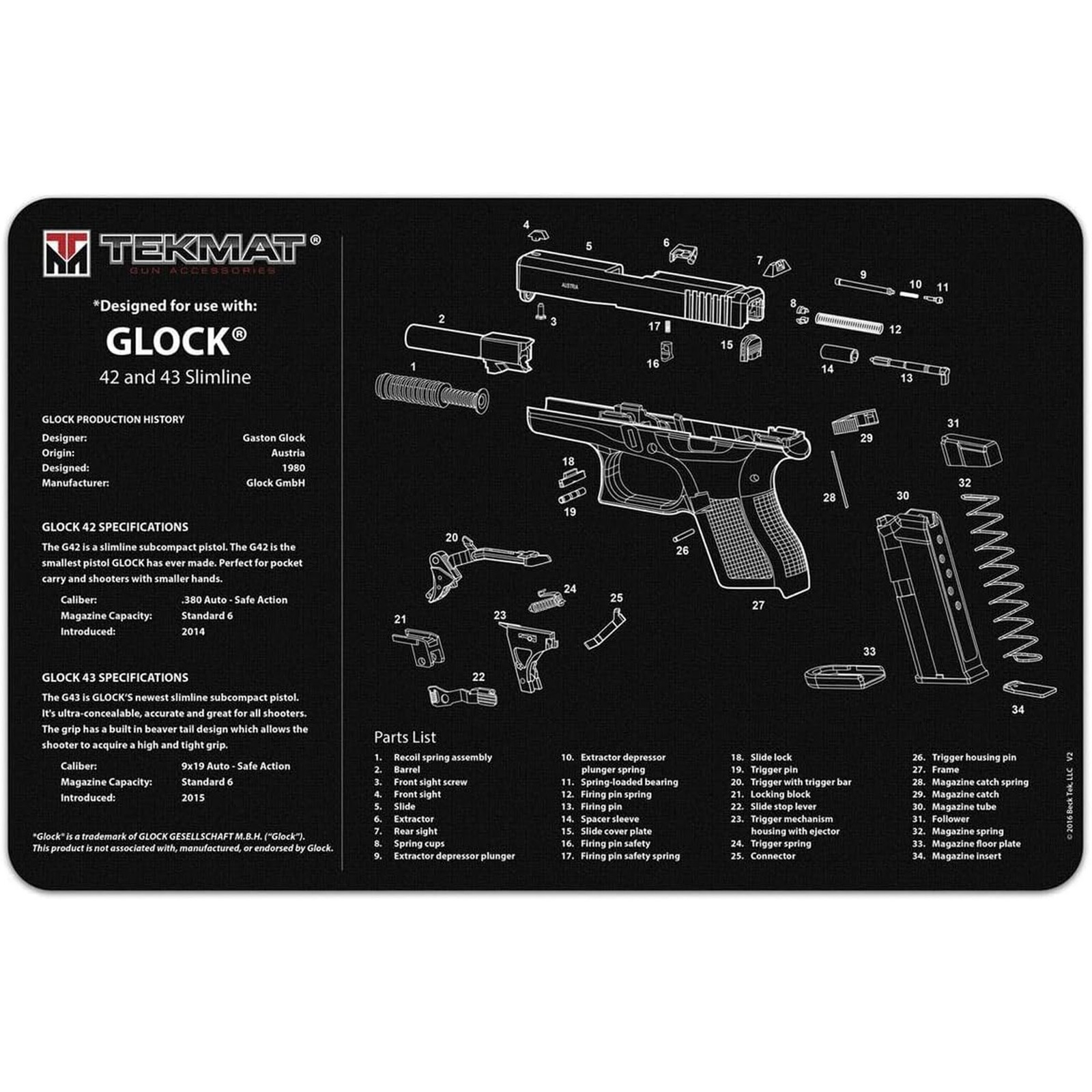 TekMat Ultra Premium Gun Cleaning Mat - 20" X 15" - Glock 42 & 43
