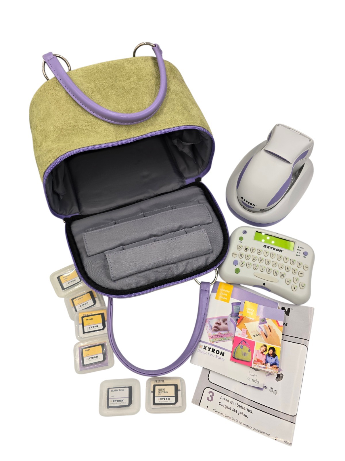 Xyron Design Runner Handheld Printer Scrapbooking Lot W/ Bag/8 Discs/more
