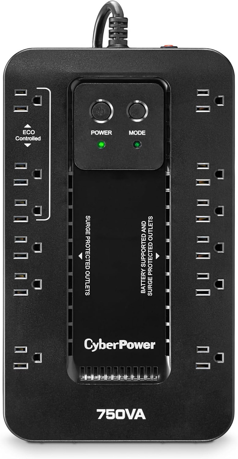 Cyberpower 750VA Eco UPS & Surge Protector, 12 Outlets, Compact Design