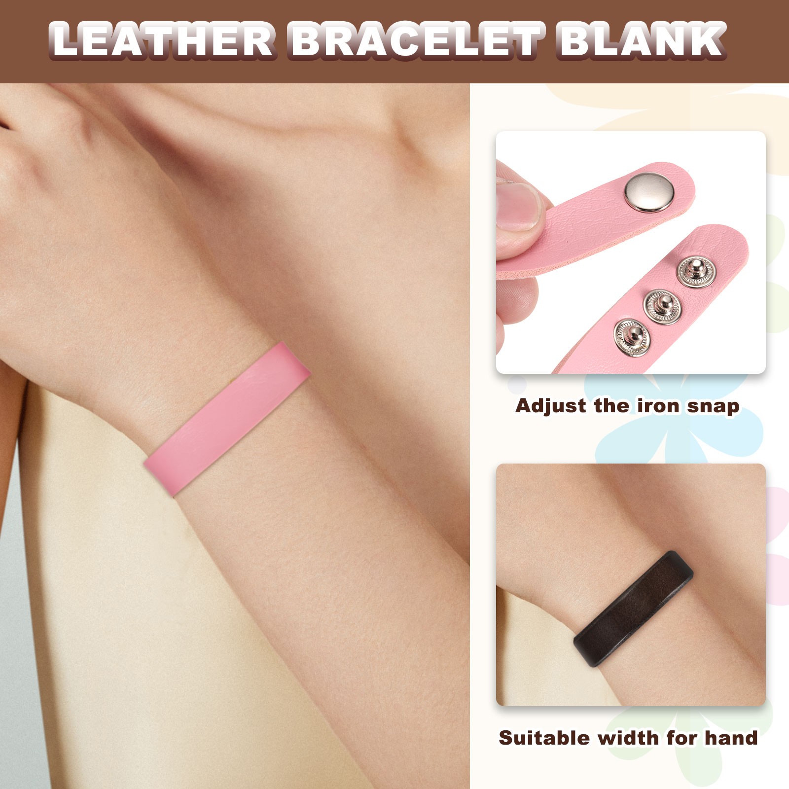 10 Pcs Plain Leather Bracelets Leather Snap Bracelets, Brown