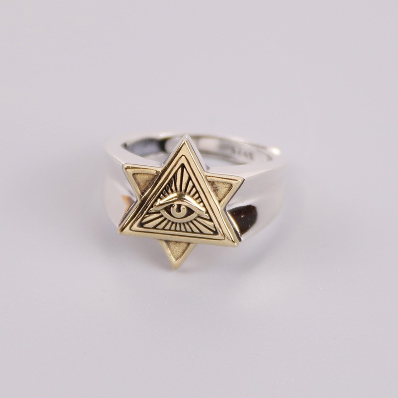 Sterling Silver All Seeing Eye of Providence Ring Men Punk Gothic Adjustable