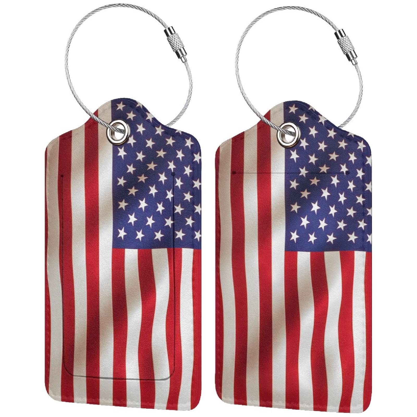 American US Luggage Tags for Suitcases Patriotic Identifiers Leather Travel T...