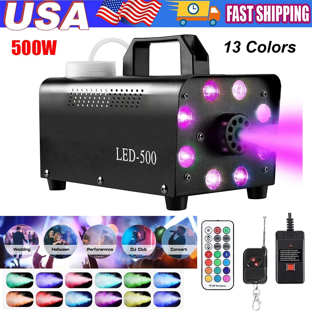 500W LED Smoke Fog Machine RGB Color Stage Fogger Effect Halloween Disco Club US