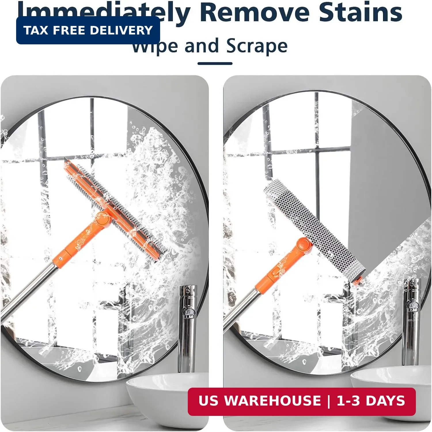 Professional Window Squeegee,2 in 1 Squeegee Window Cleaner with Long Stainless