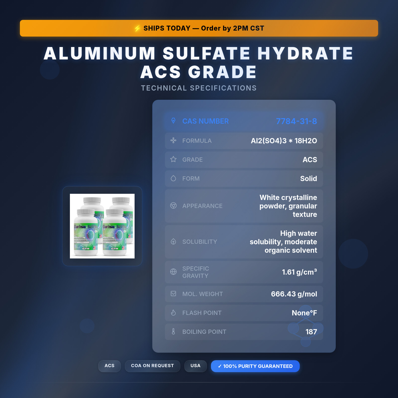 Aluminum Sulfate Hydrate ACS Grade - 4 Pack (8 lbs.)