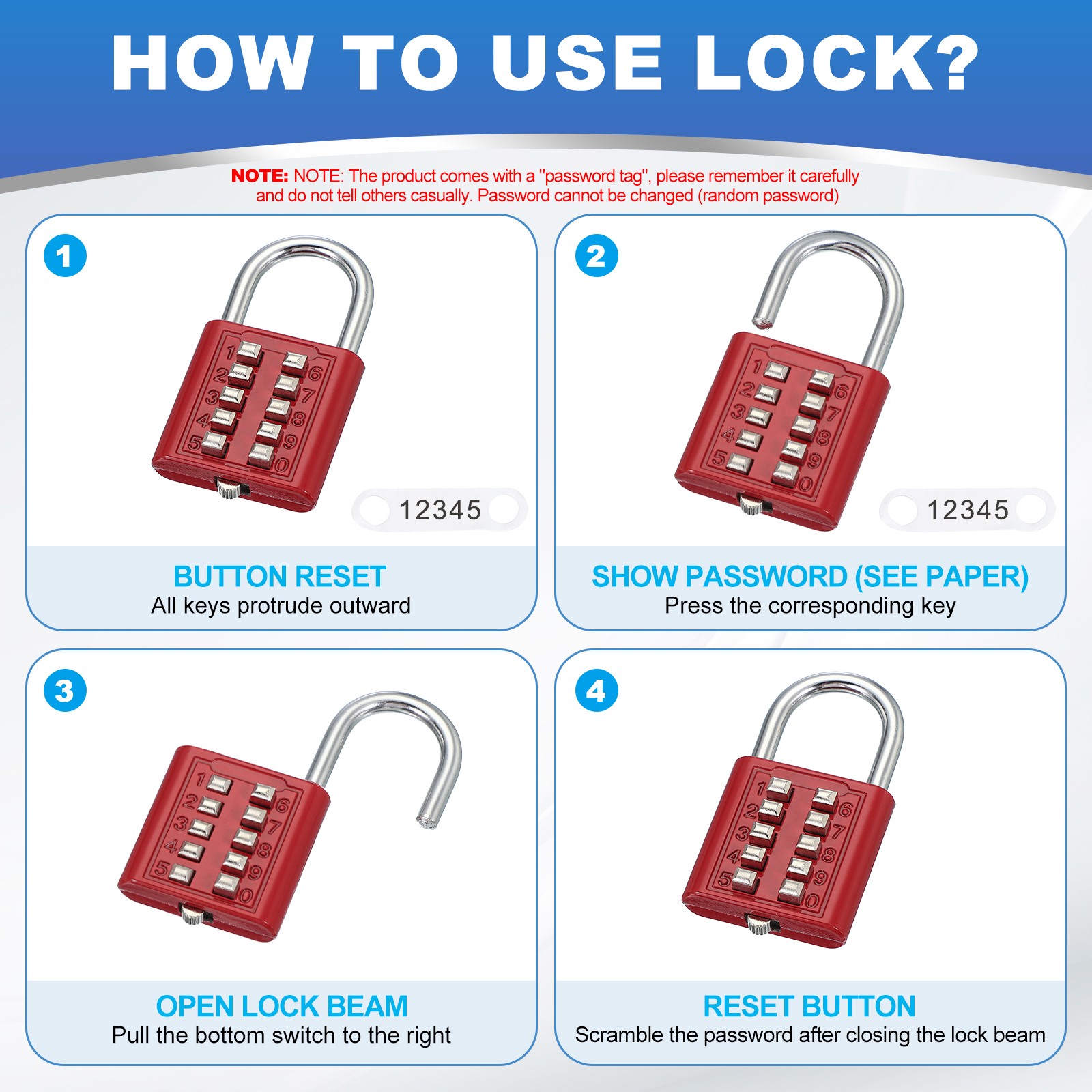 8 Digit Button Combination Padlock 2pack 4 Digit Locking Mechanism Lock Silver