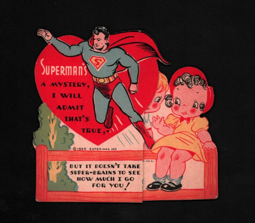 1940 SUPERMAN Vintage Valentines Day Card - Mid Grade w/ Pencil Writing