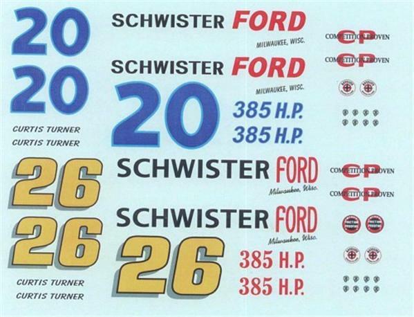 PPP #20/#26 Schwister Ford 1962 Fred Lorenzen Curtis Turner waterslide decal