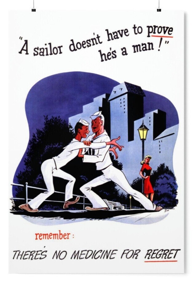WW2 US Navy Sailor Anti-venereal Disease Propaganda Poster 24x36 inches