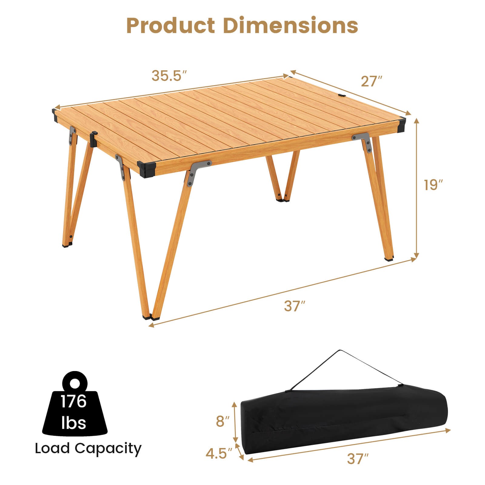 Folding Camping Table w/ Storage Bag and Waterproof Desktop Aluminum Structure