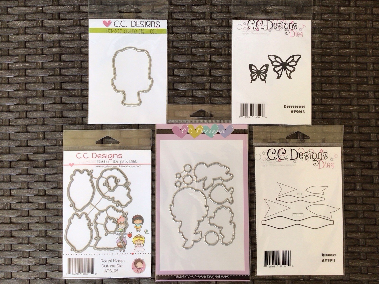 LOT OF 5 CC DESIGNS DIE SETS-Butterflies-Ribbons-Popsicles~NEW