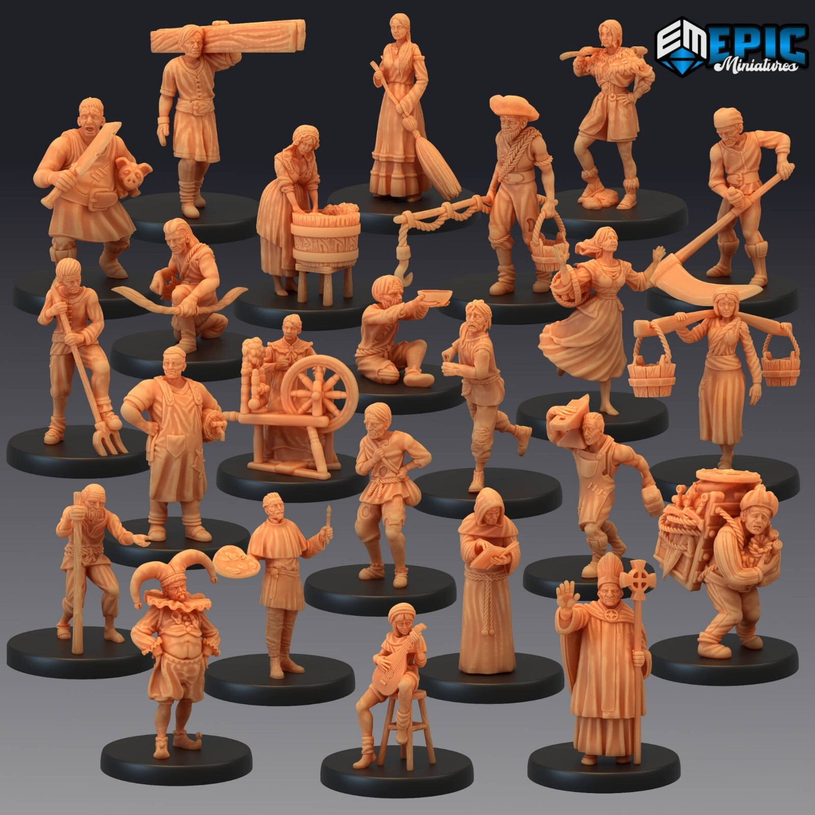 Town Villagers Dungeons and Dragons Miniature D&D, Fantasy Tabletop Miniatures