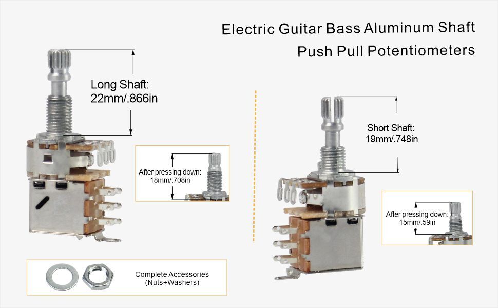 FLEOR FLEOR 2PCS B250K Push Pull Potentiometers Volume Tone Long Split Shaft