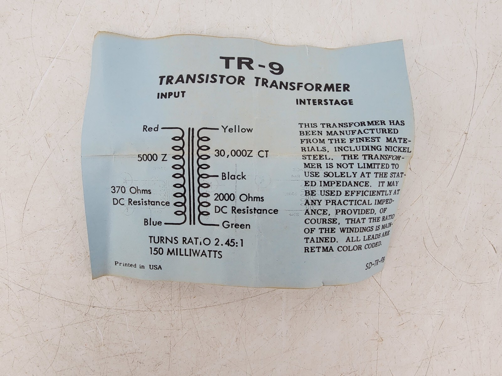 Vintage Thordarson TR-9 Transistor Input Interstage Transformer 5KZ 30KC