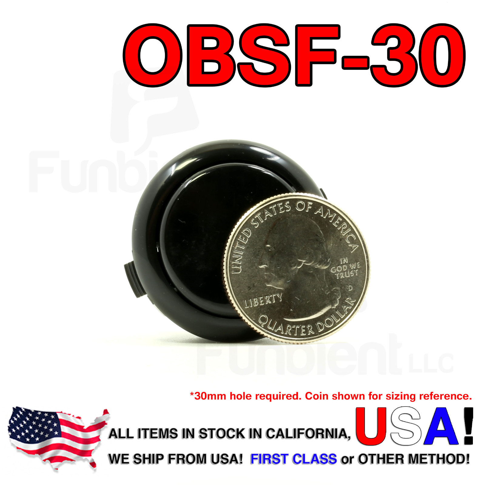 Sanwa Denshi Original OBSF-30 Black Push Button JAMMA guitar kill switch 30mm