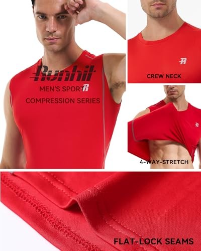 2 Pack Men's Compression Shirts Sleeveless Workout XX-Large White+tomato Red
