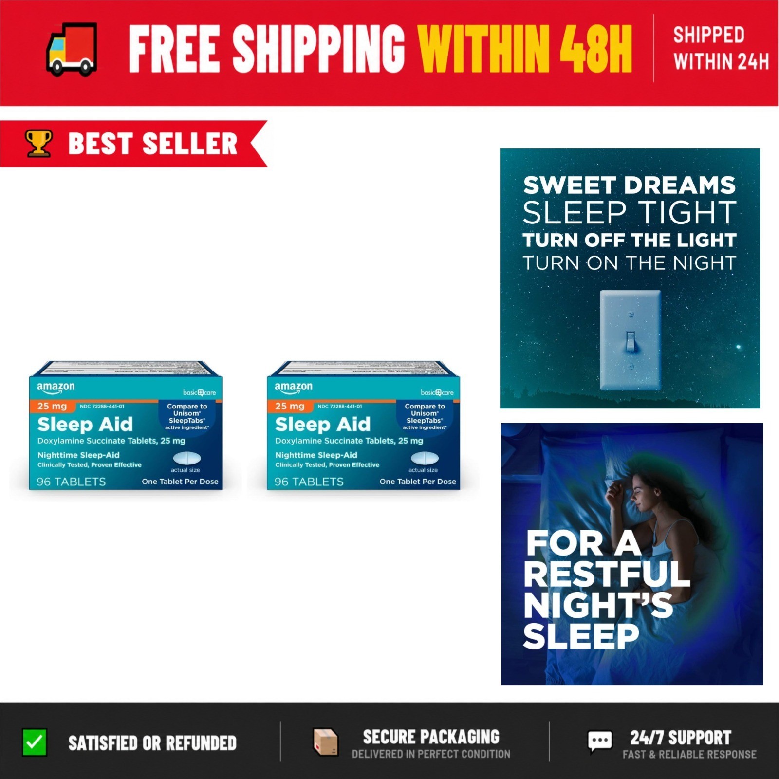 Nighttime Sleep Aid Tablets, Doxylamine Succinate 25 mg, 192 Count