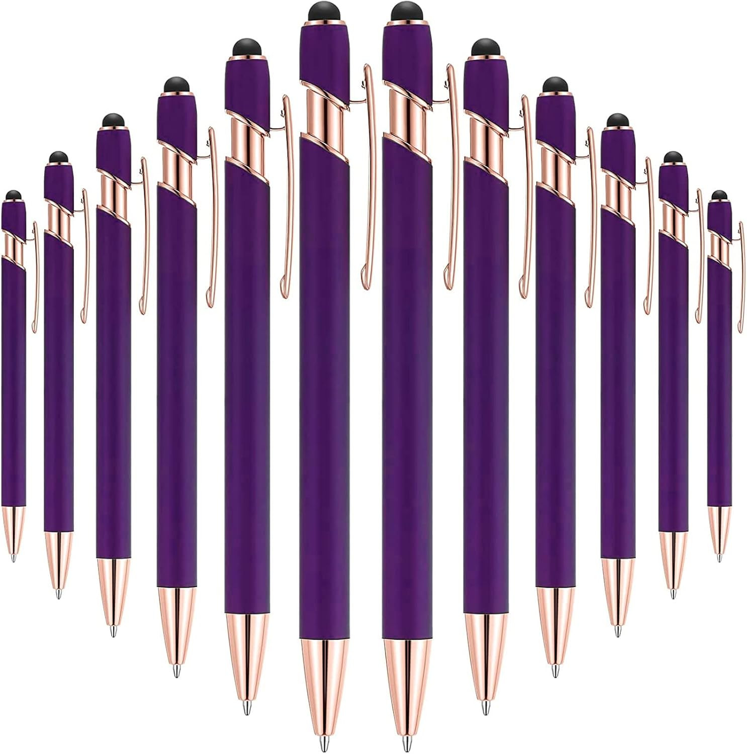 Tenare 12 Pieces 2 in 1 Stylus Metal Ballpoint Pen with Stylus Tip, 1.0 Mm Black
