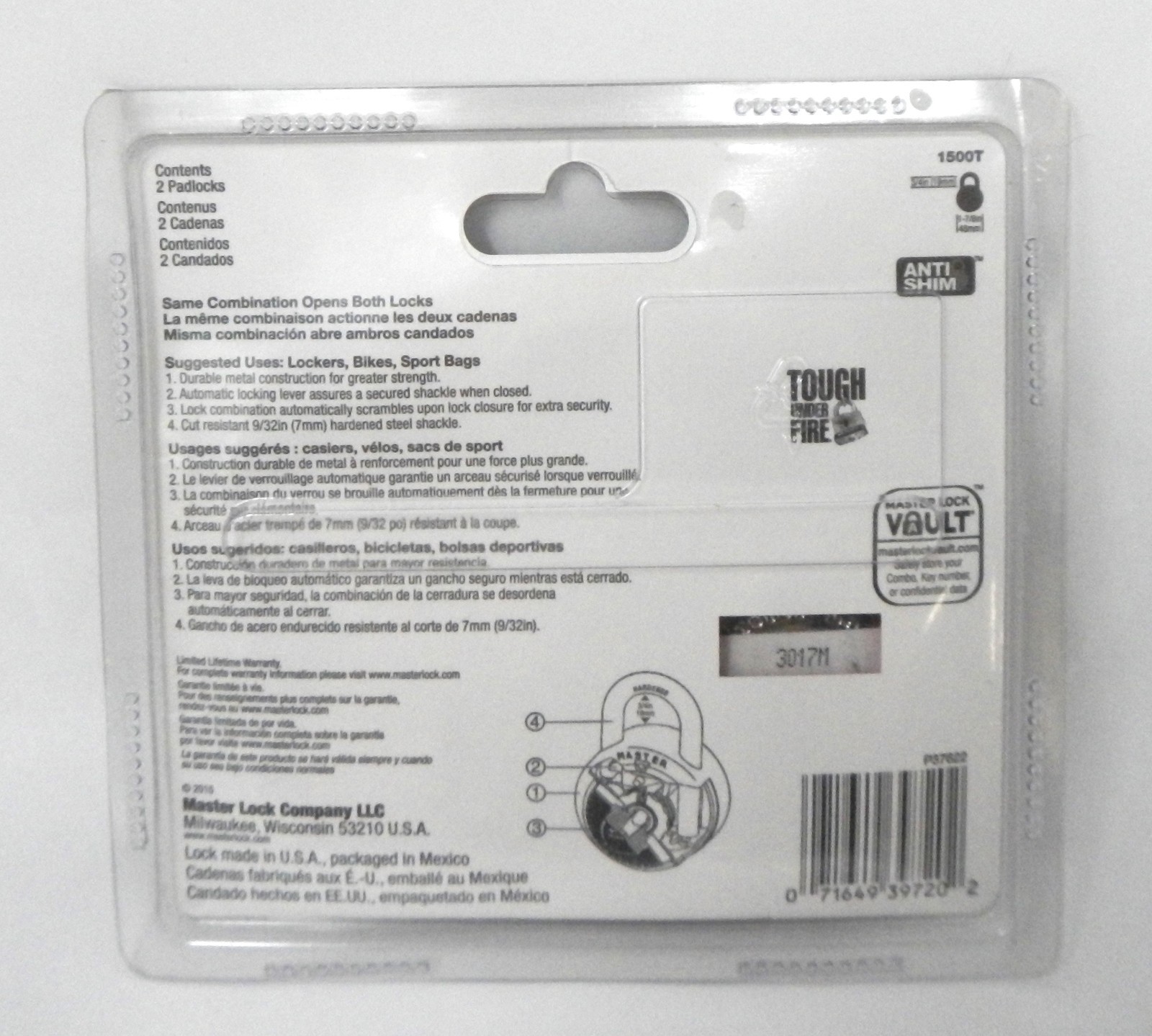 Master Lock 1500T Gym Locker Combination Padlock Preset 3-Digit Code 8pk