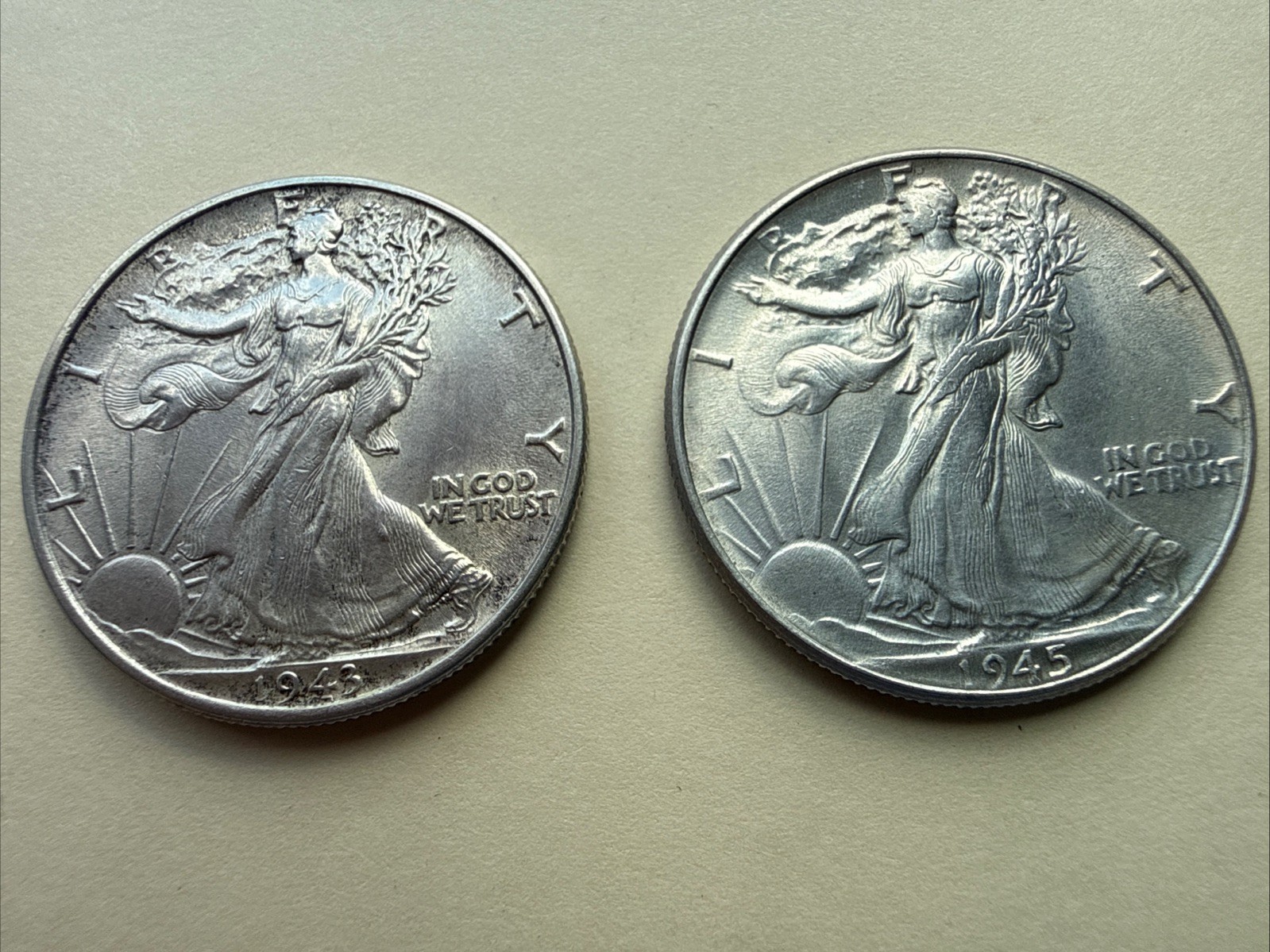 Lot Of 2 U.S. Walking Liberty 1943 And 1945 Half Dollars In High Grade