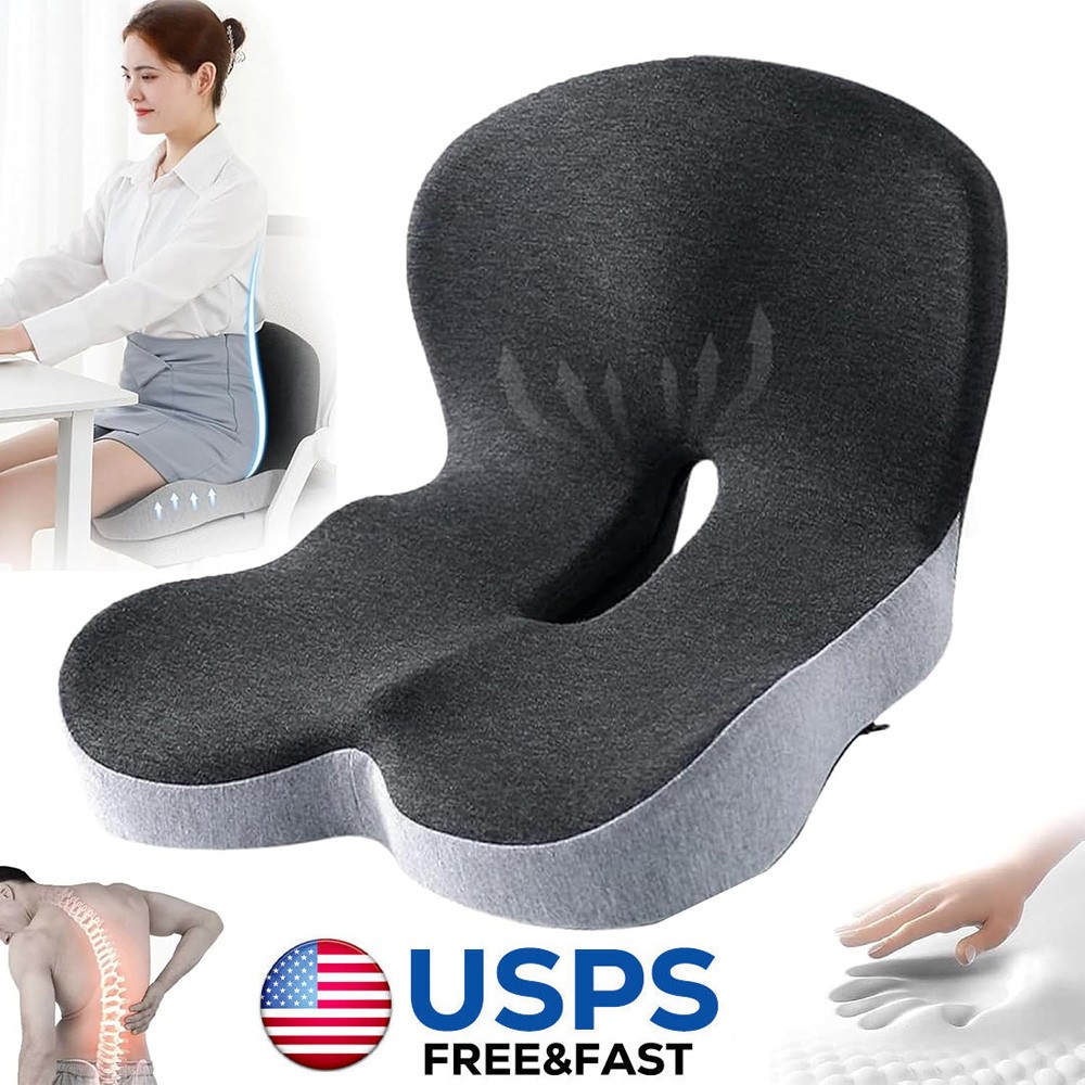 Memory Foam Seat Cushion w/Lumbar Support Pillow for Back & Sciatica Pain Relief