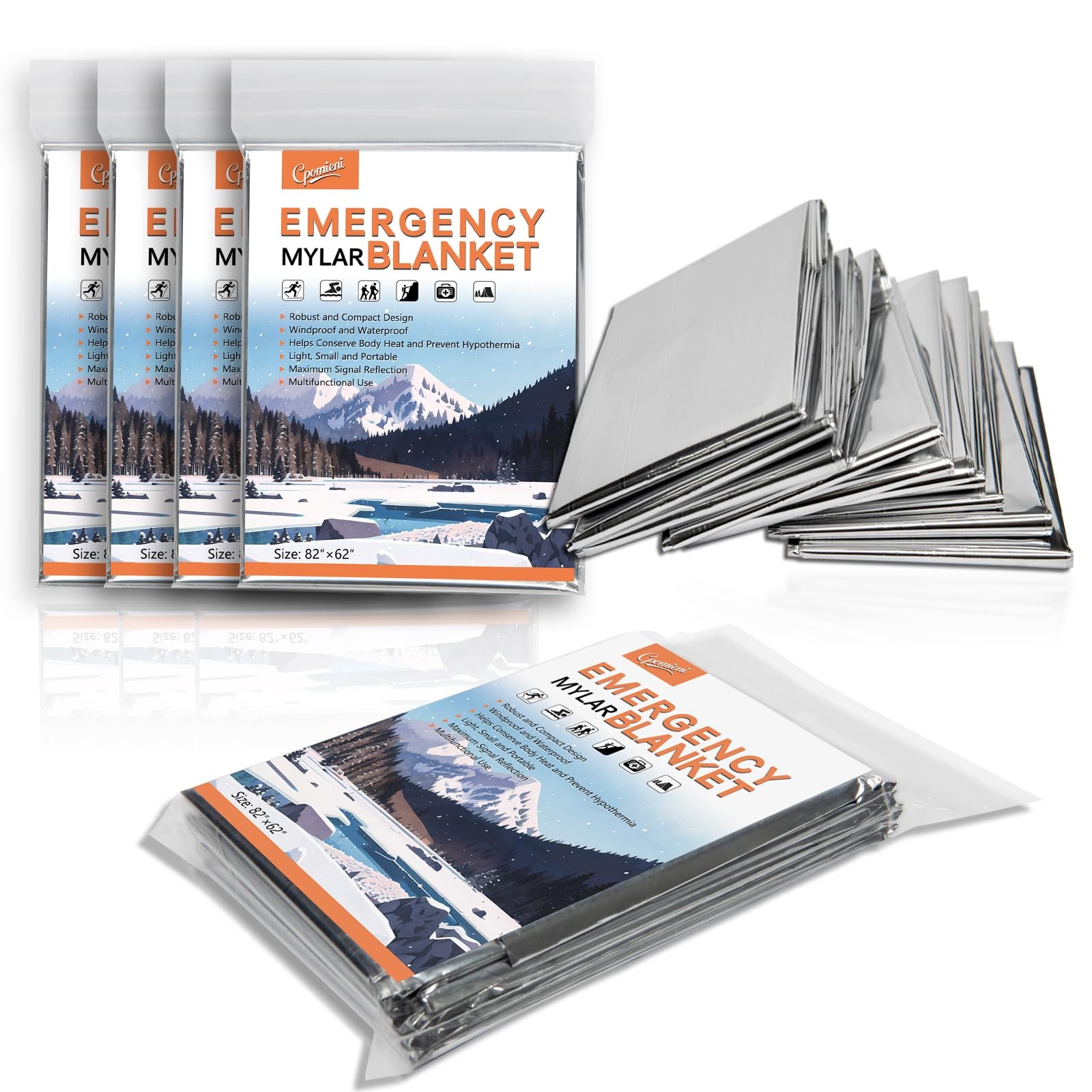 4-Pack Emergency Mylar Thermal Blankets