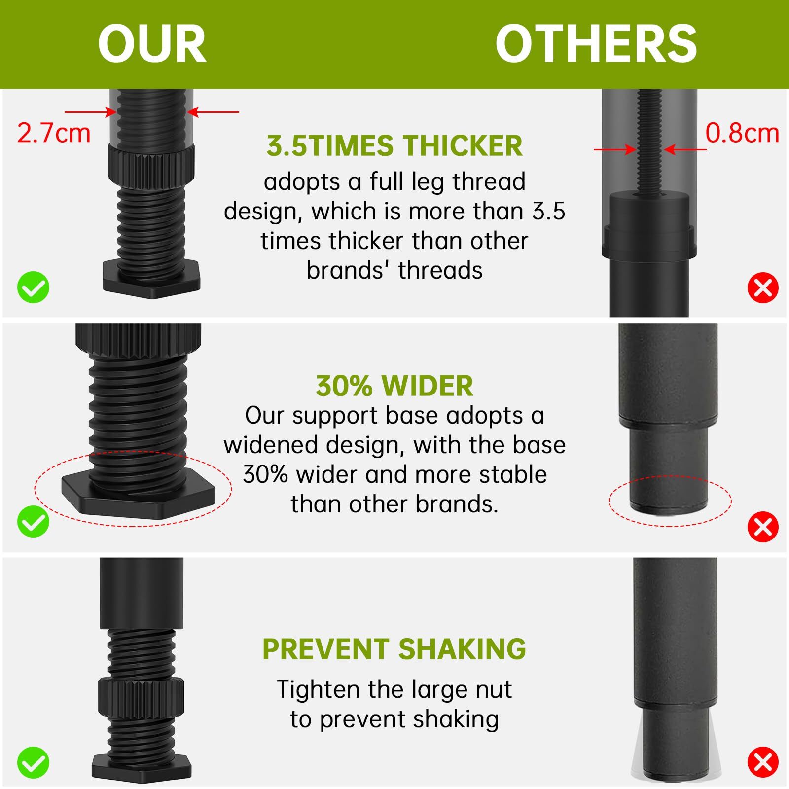 6 PCS Adjustable Height Bed Support Legs (5.1"-8.3") Bed Frame Legs for King Que