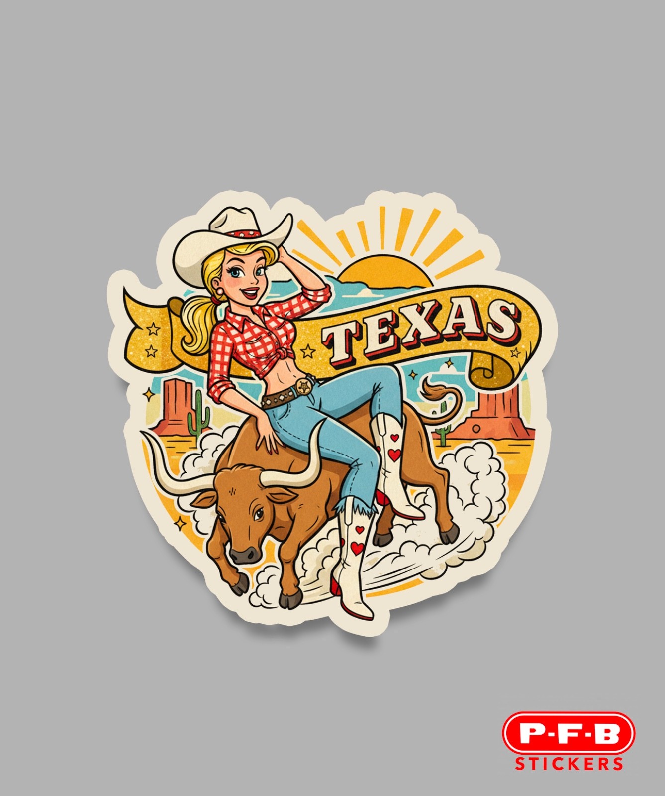 Texas Cowgirl Pinup Bull 3” Decal Sticker FREE SHIPPING
