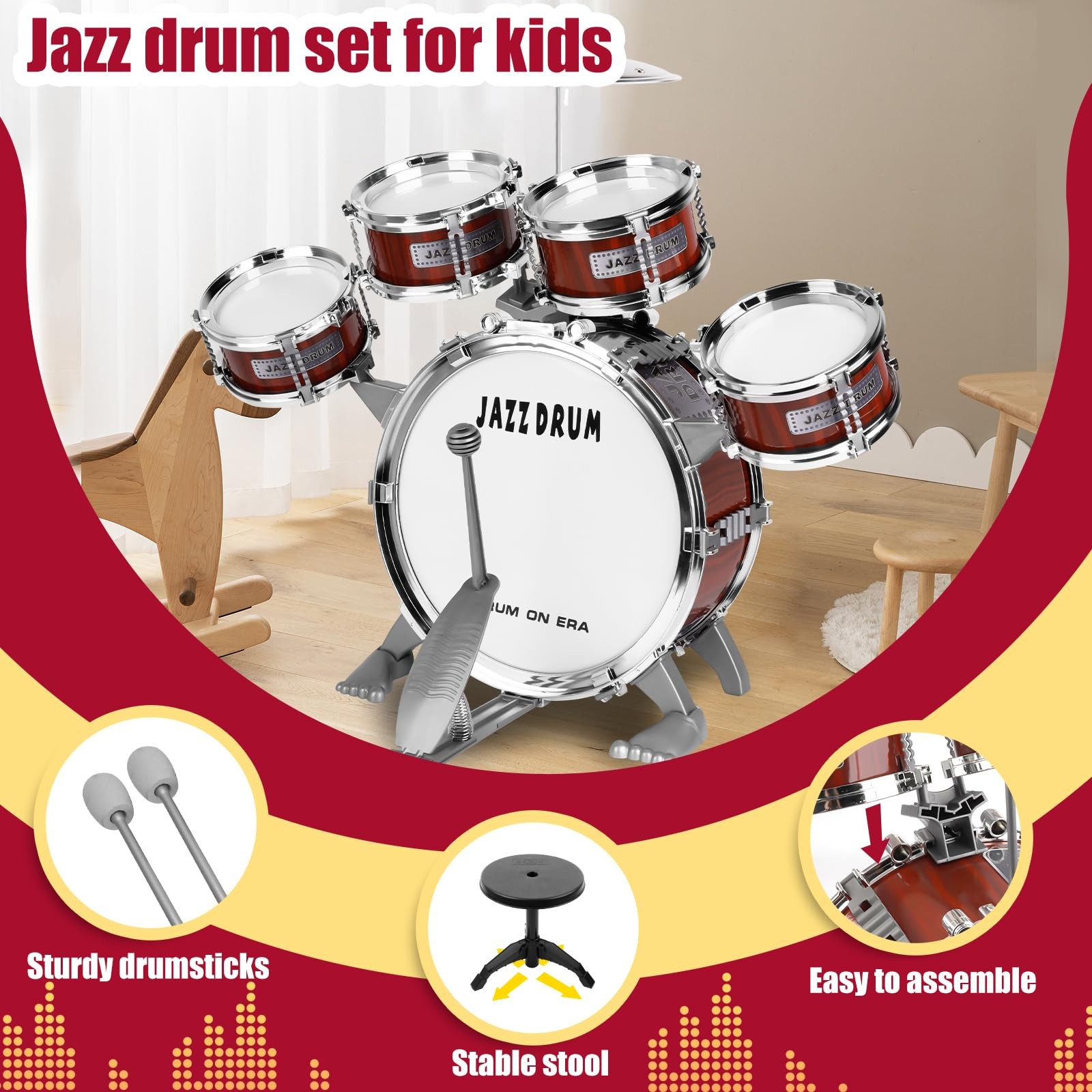 Kids Drum Set for Toddlers 1-3 3-5 - Musical Instruments Toys Drum Kit 9 Pcs ...