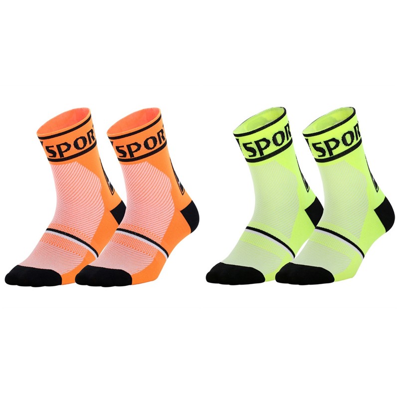 2Pairs Cycling Socks Riding Bicycle Bike Sports Ankle Socks XC MTB Green Orange