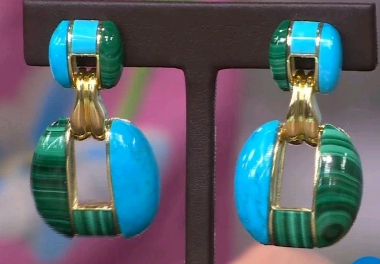 Rarities Gold Plated Sterling Silver Turquoise Howlite And Malachite Earrings