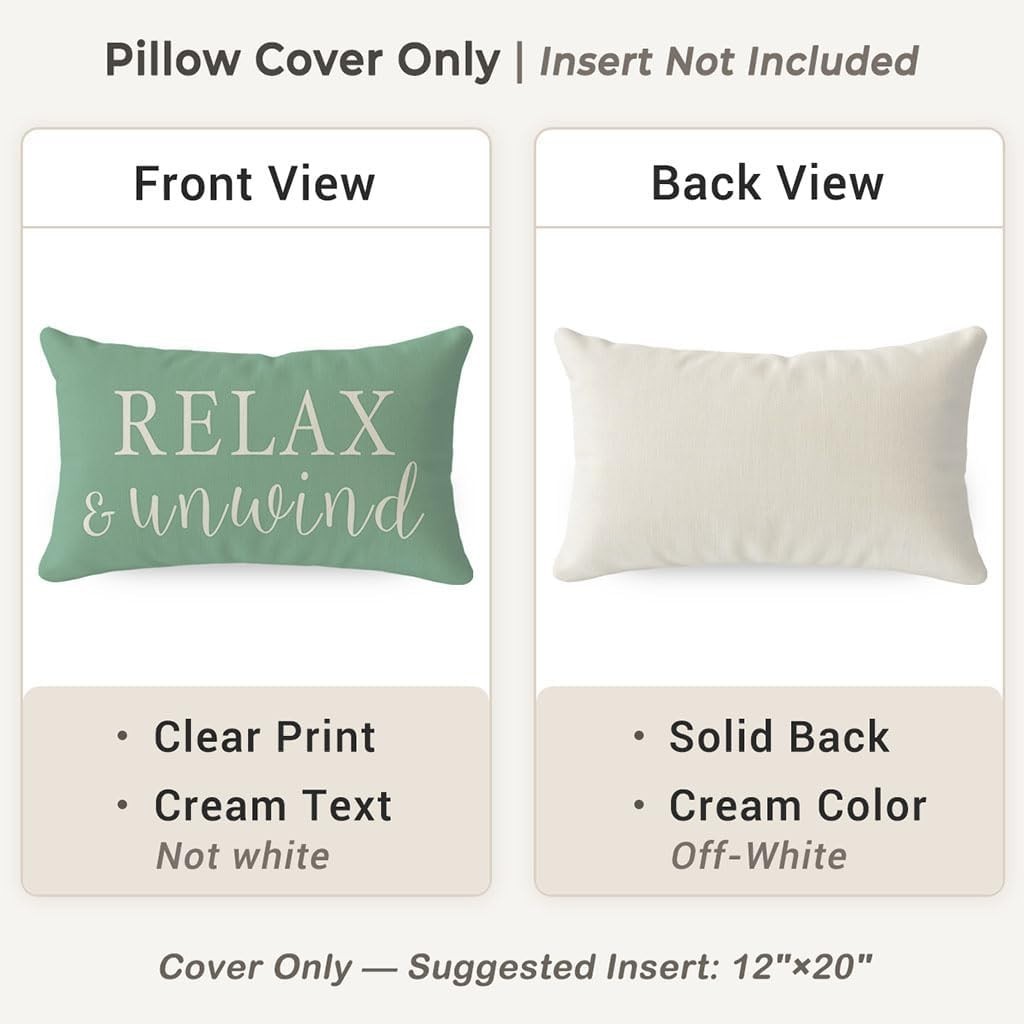Set of 2 Farmhouse Decorative Pillow Covers - 12x20 Green for Indoor & Outdoor