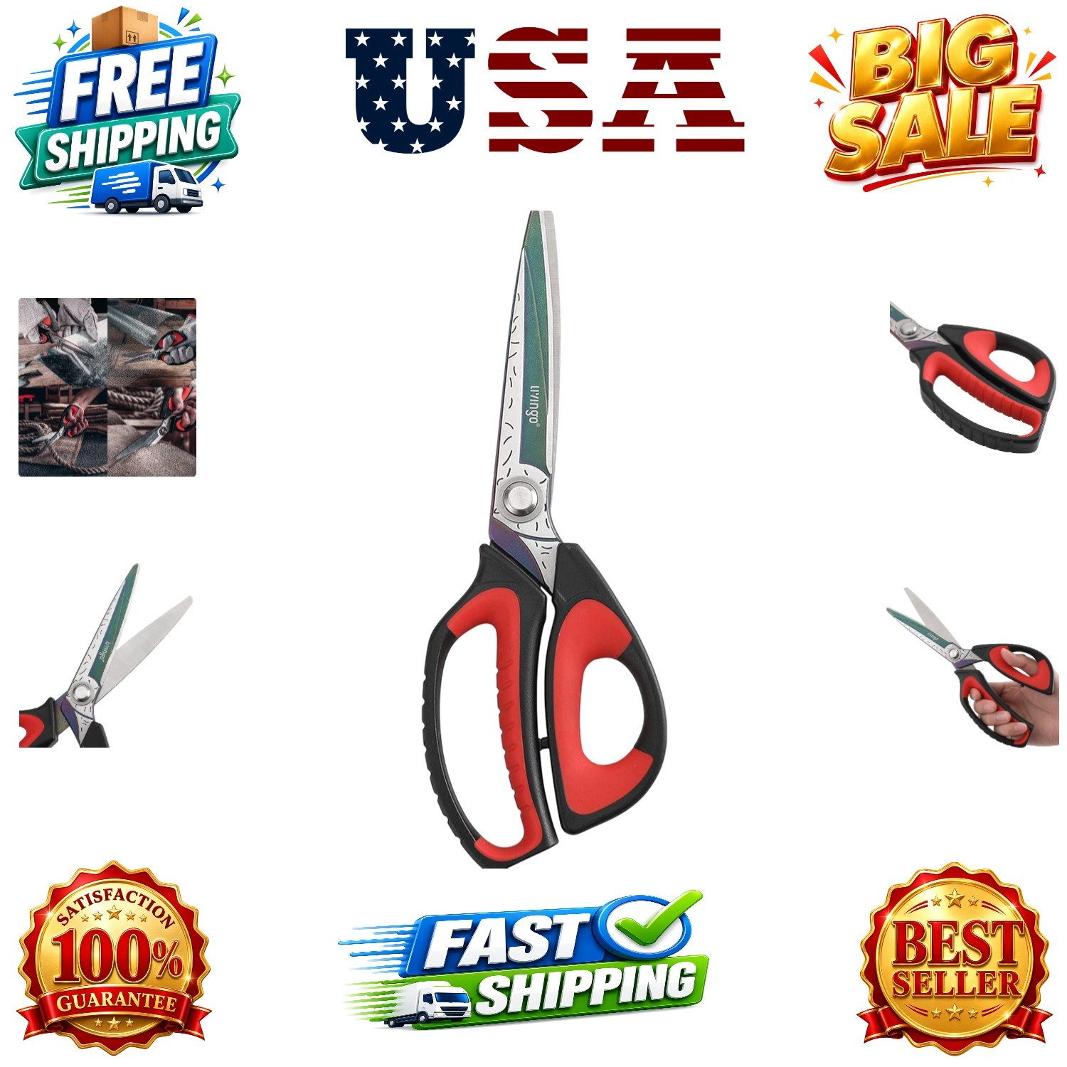 10" Multipurpose Heavy Duty Scissors,  Titanium Coating Forged Stainless Stee...