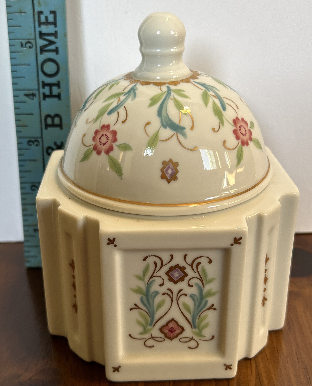 VTG - Beautiful Venetian Painted Square Jar with Domed Lid