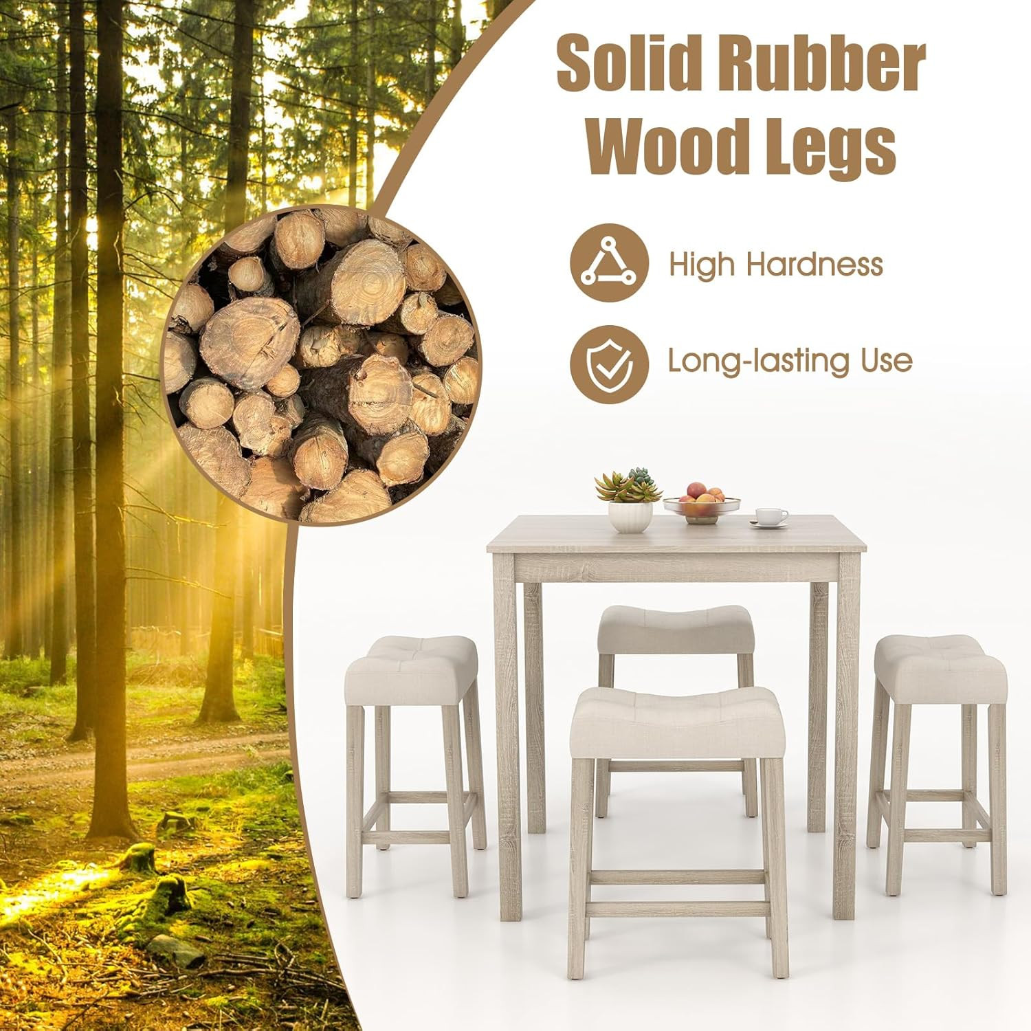 5-Piece Space-Saving Bar Table Set with Padded Stools for Small Spaces