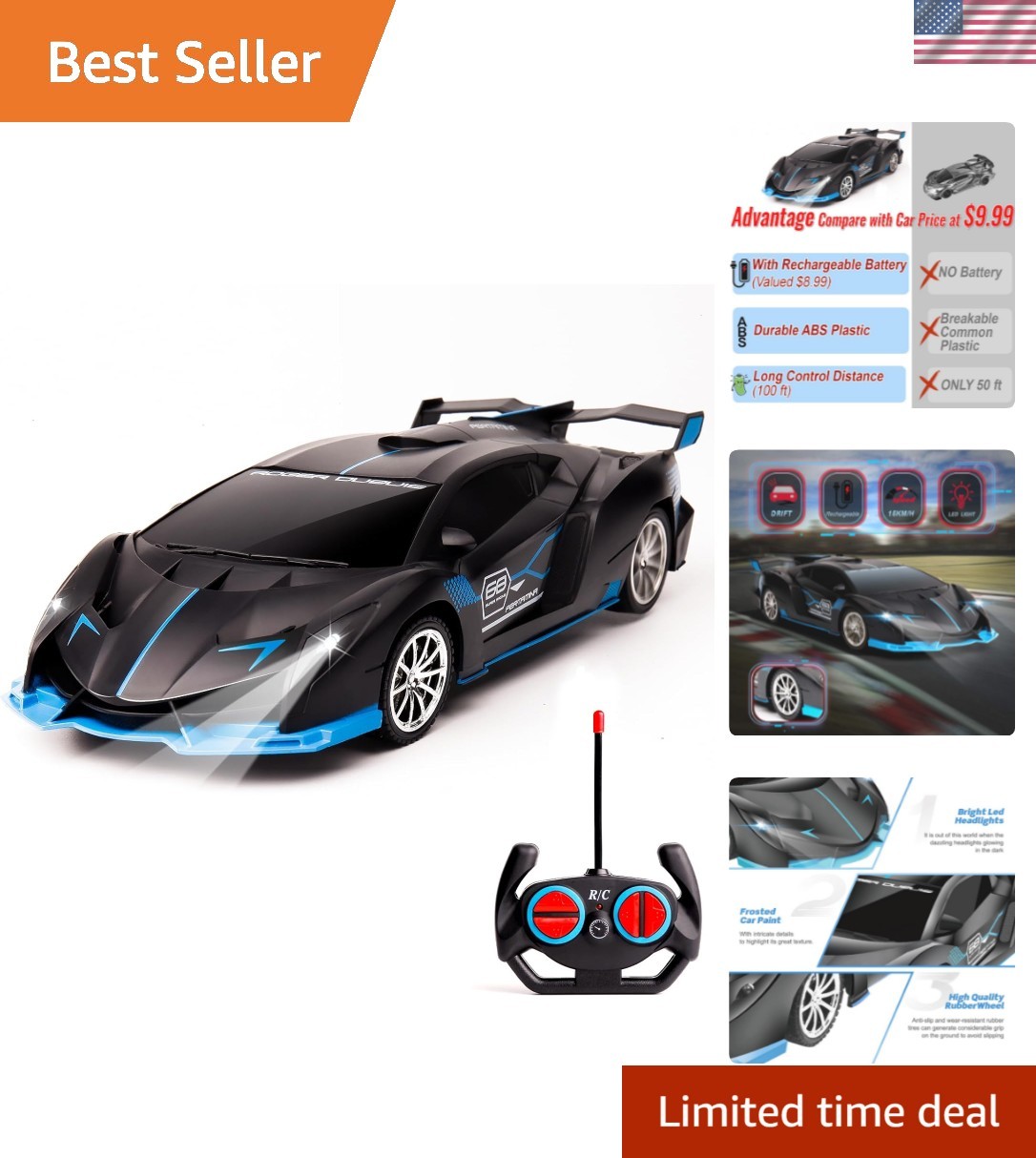 Rechargeable 1/18 RC Car for Kids - Effortless Control and Stunning Headlights